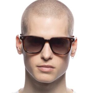 Le Specs Tortoise Shell Rectangular Sunglasses with Thick Temple Arms